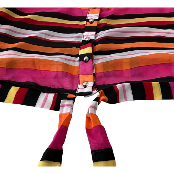 A’GACI TANK/SLEEVELESS BLOUSE, WOMENS, M, PINK ORANGE YELLOW WHITE STRIPES, TIE - Picture 9 of 10